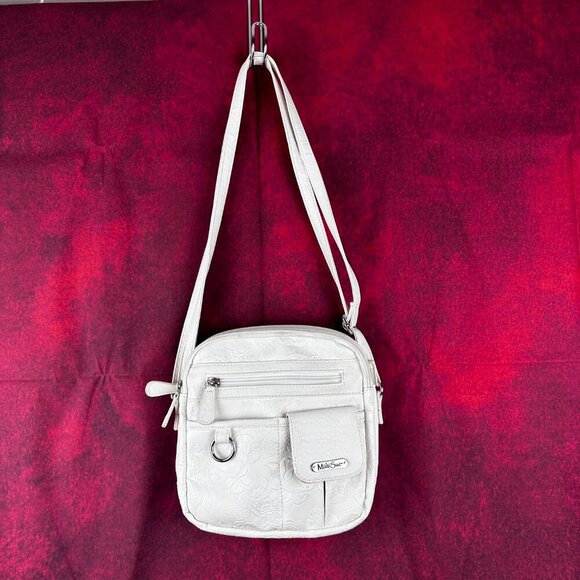 MULTISAC ELEGANT WHITE FLORAL EMBOSSED CROSSBODY BAG - Picture 2 of 14